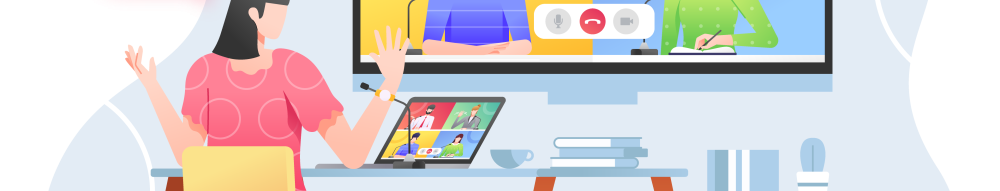 Person taking part in online conference with four other people on screen